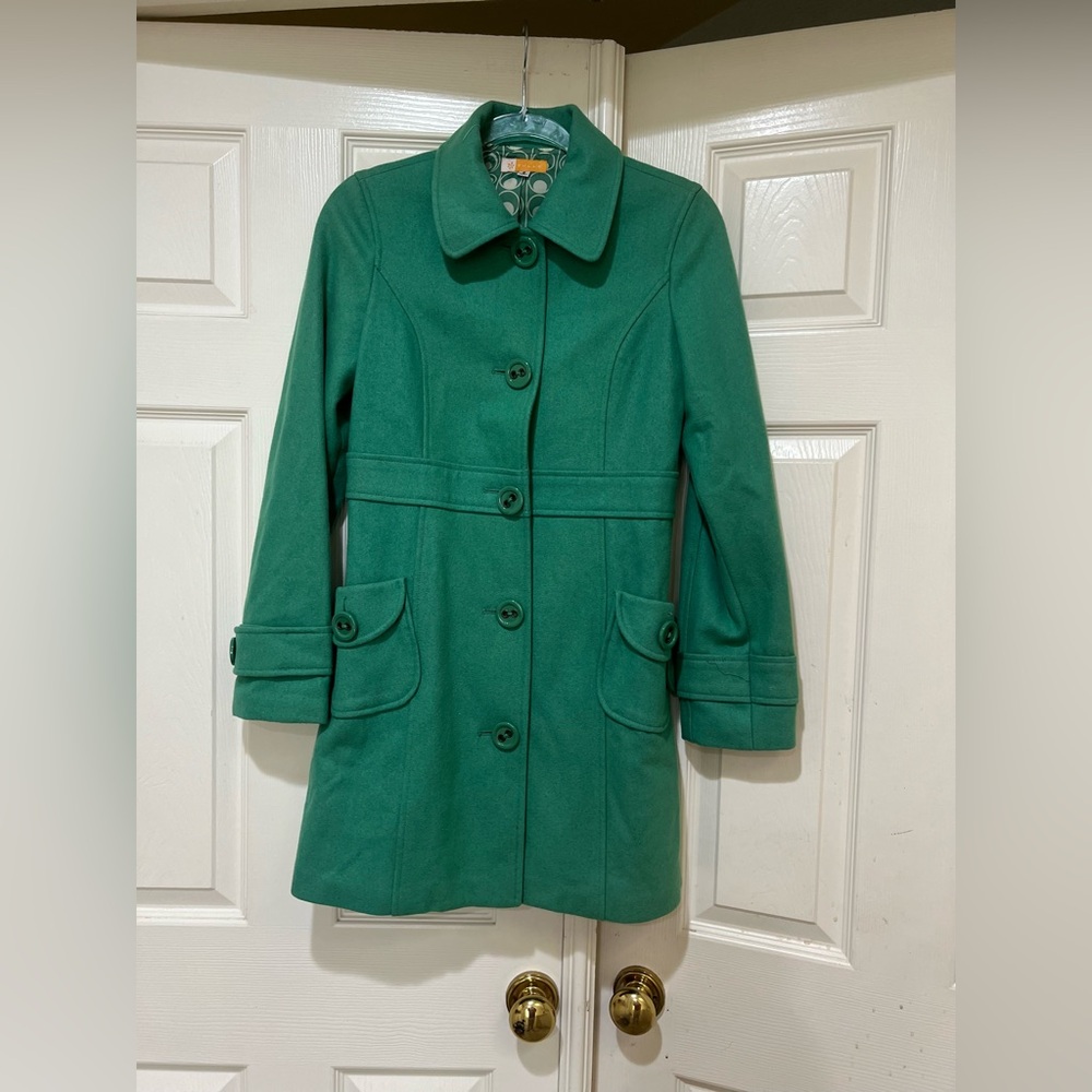 Tulle Kelly Green Wool blend Pea Coat winter fall size small pockets minimalist